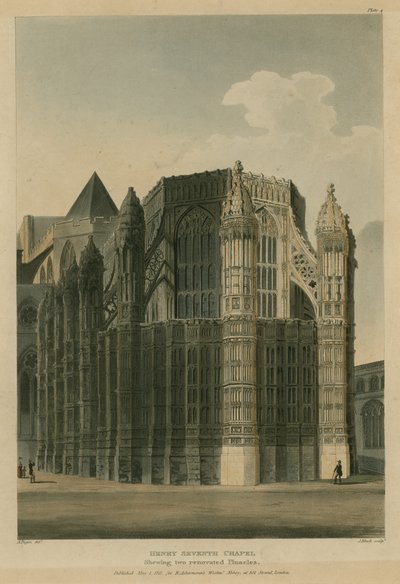 ヘンリーセブンスチャペル、ロンドンのウェストミンスター寺院、2つの改修プリナクルを展示 作： Augustus Charles Pugin