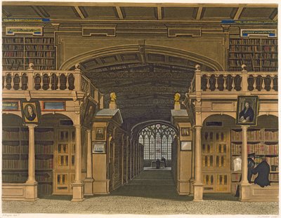 ジョセフコンスタンティンスタドラー（fl.1780-1812）パブによって刻まれた「オックスフォードの歴史」からのイラスト、ボドリアン図書館の内部。 R.アッカーマン、1813年（アクアチント） 作： Augustus Charles Pugin