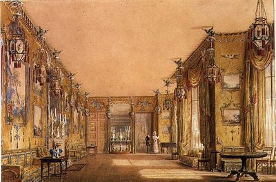 ブライトン・パビリオンの黄色い応接室の内部 1820年頃 （水彩・グワッシュ・紙 作： Augustus Charles Pugin