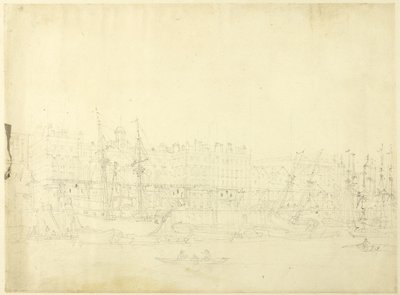 ロンドンの小宇宙』より、テムズ川から見たカスタム・ハウスの習作 作： Augustus Charles Pugin