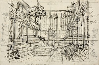 ロンドンの小宇宙から下院のための習作 作： Augustus Charles Pugin