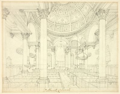セント・スティーブンス・ウォルブルックの習作（『Microcosm of London』より 作： Augustus Charles Pugin