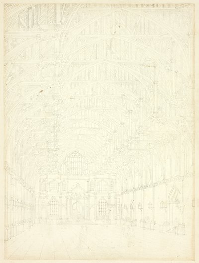 ロンドンの小宇宙からのウェストミンスターホールの習作 作： Augustus Charles Pugin