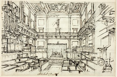 ロンドンの小宇宙からのホワイトホールチャペルの習作 作： Augustus Charles Pugin