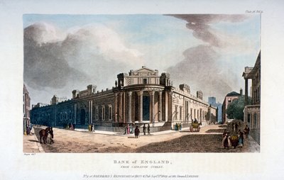 イングランド銀行、1809年、ロンドン市カテトン通りから 作： Augustus Charles Pugin