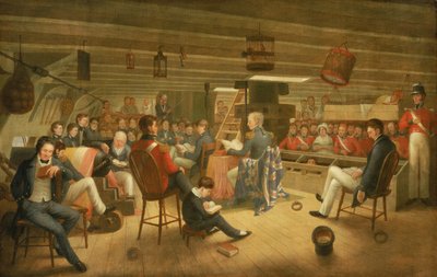英国のフリゲート艦で通常行われる海上での神事 作： Augustus Earle