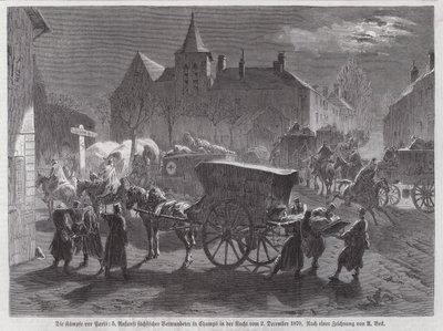 パリ郊外の戦闘で負傷したサクソン人兵士の到着、普仏戦争、1870年12月2日（エングレーヴィング 作： Augustus J. Beck