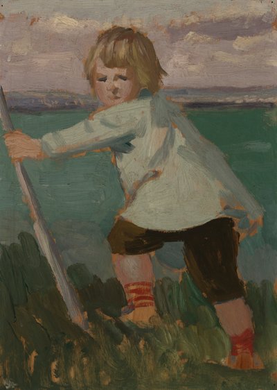 棒にもたれる崖の上の少年 作： Augustus John
