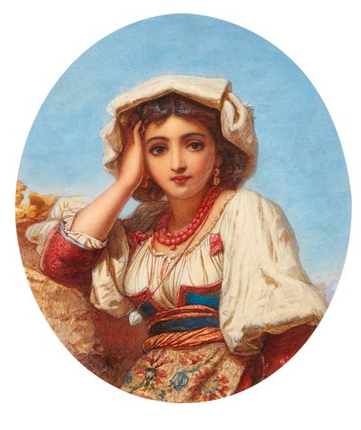 イタリアの女の子の頭 (水彩) 作： Augustus Jules Bouvier