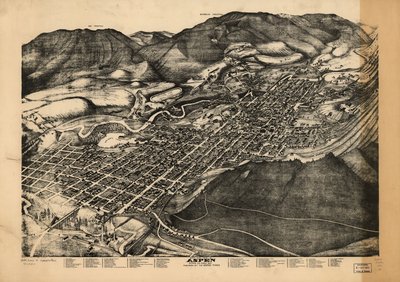 アスペンの鳥瞰図、ピトキン社、コロラド州、1893年。LOC 75694514 作： Augustus Koch