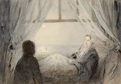 ソファの上のハリエットマルティノーの肖像、1844年（紙にトイレ） 作： Augustus Leopold Egg