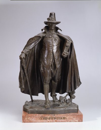 ピューリタン、キャスト1899（イタリア産大理石ベースのブロンズ） 作： Augustus Saint Gaudens