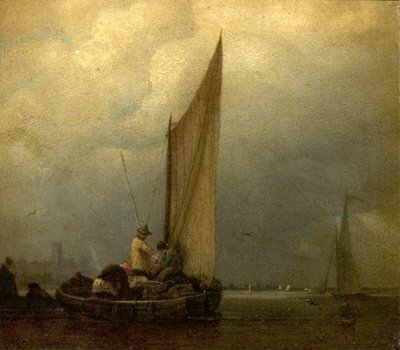 はしけのある川の情景、1825年頃 作： Augustus Wall Callcott