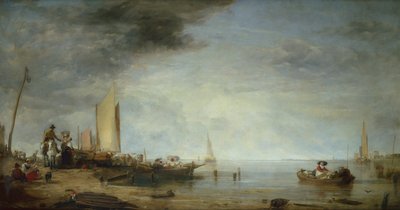 ダッチマーケットボート、ロッテルダム（キャンバスに油彩） 作： Augustus Wall Callcott