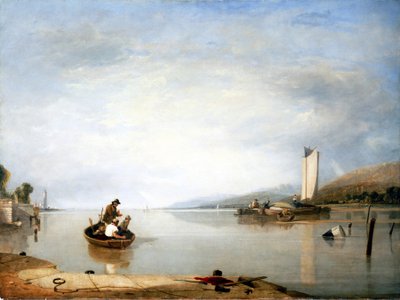 カウズ城（イングランド）付近の釣りの風景。オーガスタス・ウォール・コールコット卿（1779-1844）によるキャンバスに油彩。 作： Augustus Wall Callcott