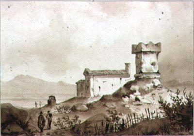 古代ローマの石棺のあるイタリアの風景（素描） 作： Augustus Wall Callcott