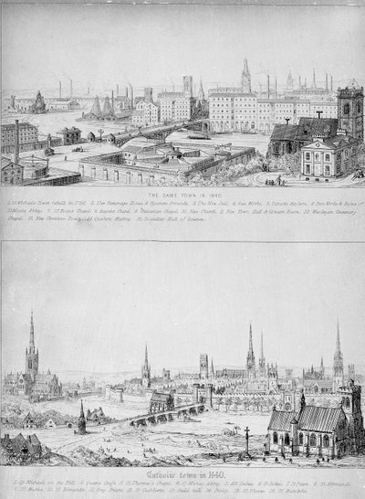 1440年のカトリックの町と1840年の同じ町 作： Augustus Welby Northmore Pugin