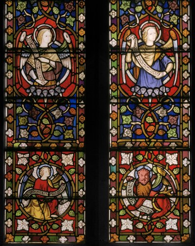 天使に囲まれたキリスト、詳細、1850（ステンドグラス） 作： Augustus Welby Northmore Pugin