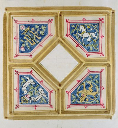 下院の天井のデザイン（紙に鉛筆とトイレ） 作： Augustus Welby Northmore Pugin