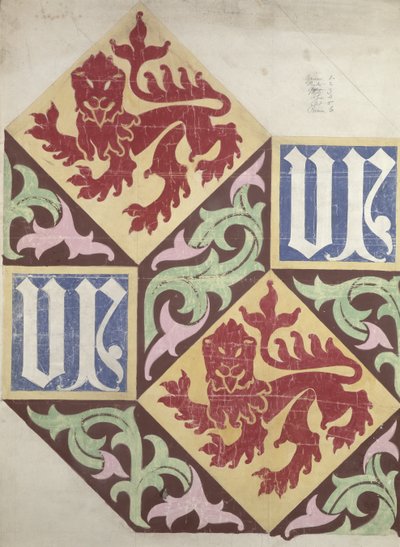 国会議事堂の床のデザイン（ガッシュと紙に鉛筆） 作： Augustus Welby Northmore Pugin