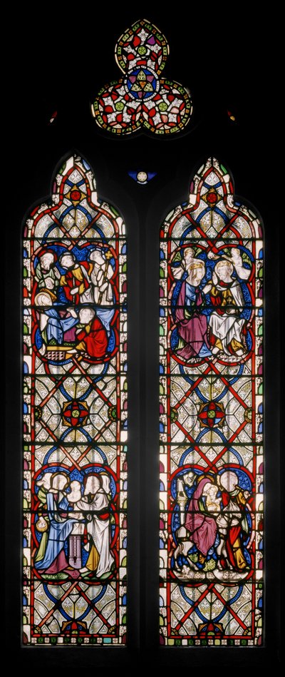 1851年の聖母の生涯の場面を描いた聖母礼拝堂の窓（ステンドグラス） 作： Augustus Welby Northmore Pugin