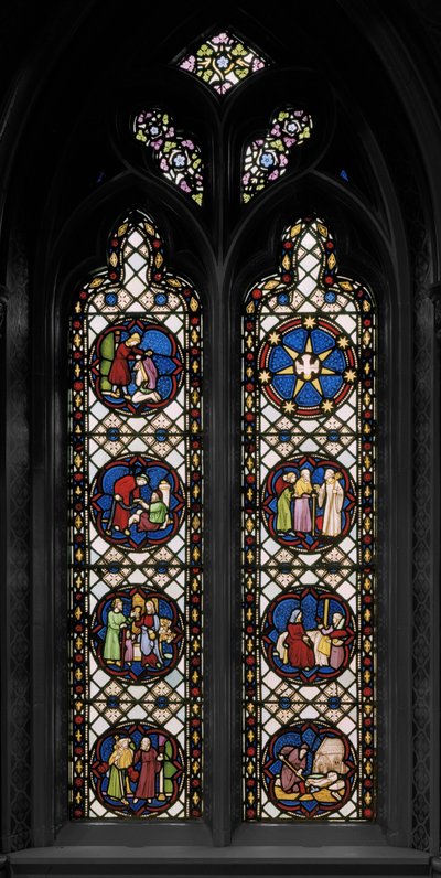 慈悲の七つの身体行為、c.1845（ステンドグラス） 作： Augustus Welby Northmore Pugin