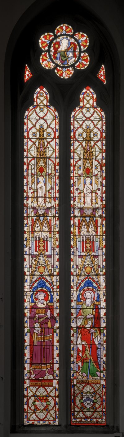 アッシジの聖フランシスと使徒聖トーマス、1852年（すりガラス） 作： Augustus Welby Northmore Pugin