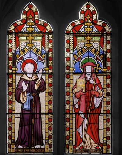 アッシジのセントフランシスとセントカロルス、1847年（ステンドグラス） 作： Augustus Welby Northmore Pugin