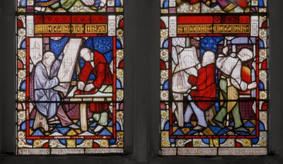 聖ルカウィンドウ、詳細、1853年（ステンドグラス） 作： Augustus Welby Northmore Pugin