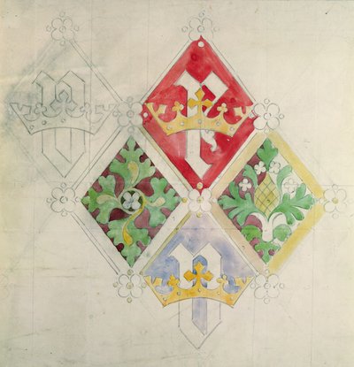 国会議事堂のステンドグラスの窓のデザイン（紙と鉛筆） 作： Augustus Welby Northmore Pugin