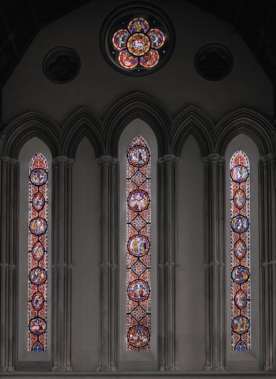 キリストの受難、東窓、1848-50（ステンドグラス） 作： Augustus Welby Northmore Pugin