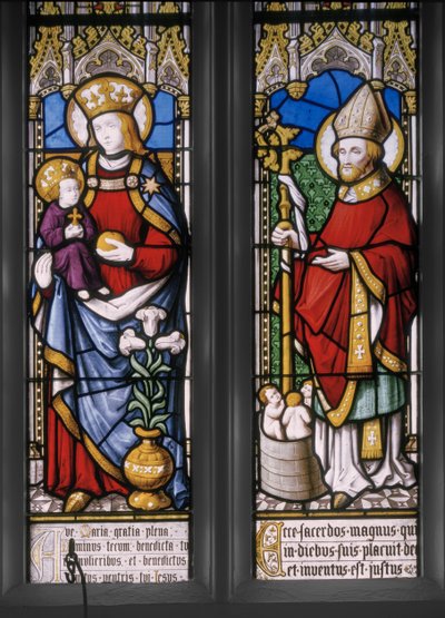 聖ニコラスと聖母子、詳細、1841年（ステンドグラス） 作： Augustus Welby Northmore Pugin