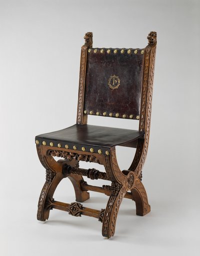 Xフレームチェア、ジョンウェッブ作、1847年頃（オーク、革、真鍮） 作： Augustus Welby Northmore Pugin