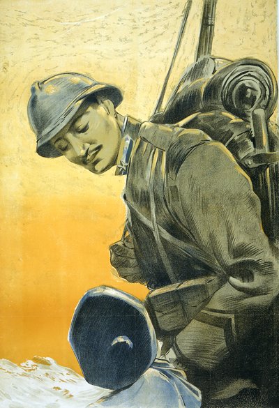 イタリアの第一次世界大戦のポスターには、幼い息子を見下ろす兵士が描かれています。 