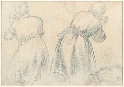 腕と脚の研究を持つ座っている女性 (直腸); ひざまずく若者の研究（裏） 作： Aurelio Lomi