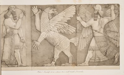 パブ、ニネベのモニュメントからの小さな寺院（ニムラウド）の入り口にあるレリーフ。 1849 作： Austen Henry Layard