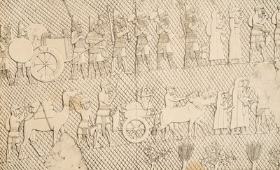 キャプティブズの詳細とラチッチ市の略奪品、1858年のニネベのモニュメントのイラスト 作： Austen Henry Layard
