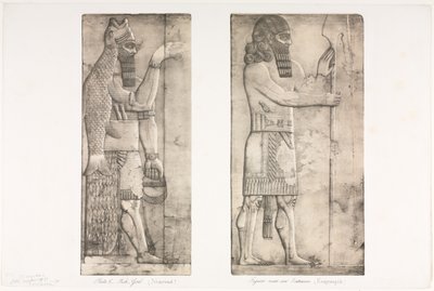 ニネワの記念碑：プレート6、魚の神ニムラウド、入り口の近くの図、1853年。 作： Austen Henry Layard