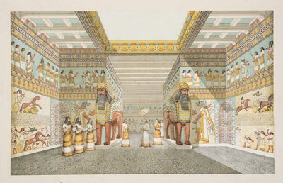 ニネベの記念碑、パブからのアッシリアの宮殿のホールの再建。 1849年（手描きの彫刻） 作： Austen Henry Layard