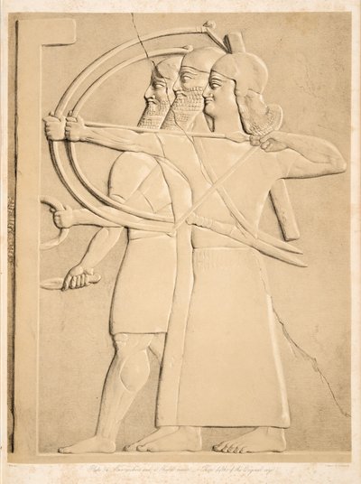 パブ、ニネベのモニュメントからの2人の射手とShieldbearer。 1849 作： Austen Henry Layard