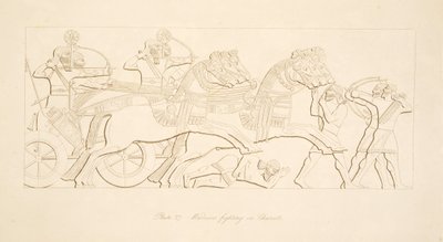 パブ、ニネベのモニュメントから戦車で戦う戦士。 1849 作： Austen Henry Layard