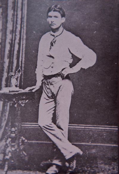 1880年6月28日、グレンローワン・ホテルの炎の中で亡くなったケリー・ギャングのスティーブ・ハート（モノクロ写真）。 作： Australian Photographer