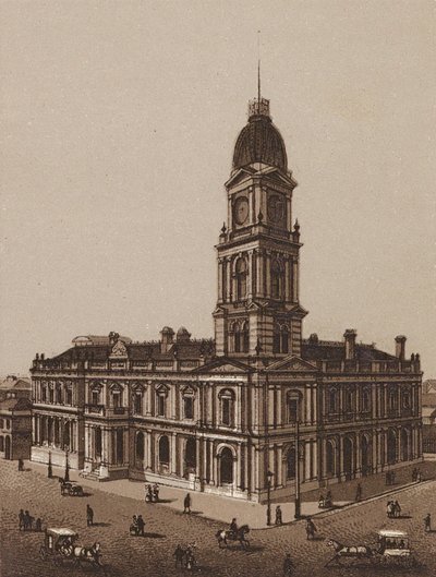 オーストラリア、メルボルンホーサム・タウン・ホール（リトグラフ） 作： Australian School