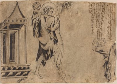 聖クリストファーの 2 つの習作を含む Aedicule 作： Austrian 14th Century