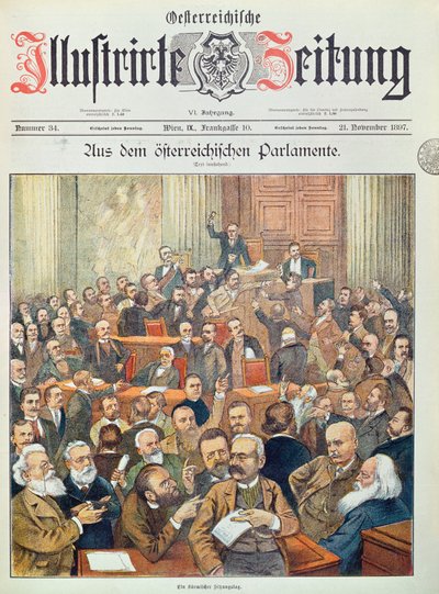 ウィーンのオーストリア議会での嵐のセッション、1897 作： Austrian School