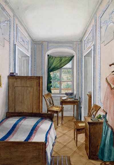 ビーダーマイヤー様式の小部屋、水彩画、オーストリア 作： Austrian School