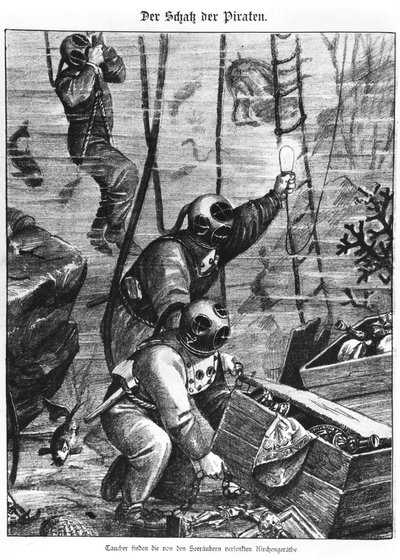 海賊の宝を見つけるダイバー、1897年 作： Austrian School