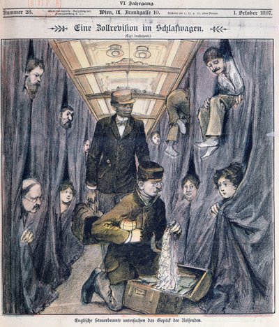 寝台車で荷物を検査する英国税関当局 作： Austrian School