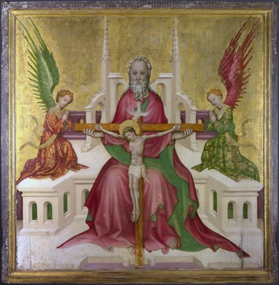 「聖三位一体と十字架につけられたキリスト」オーストリアの学校の絵画、1410 年頃 Dim 118.1 x 114.9 cm ロンドン ナショナル ギャラリー 作： Austrian School