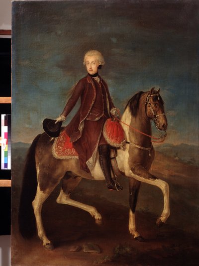 オーストリアのハプスブルク家の女帝マリア テレジア (1717-1780) の騎馬像。 1740 年から 1750 年 (18 世紀) のオーストリア学派の絵画。 クラシックなスタイル。 キャンバスに油彩。 プーシキン美術館、モスクワ。 作： Austrian School
